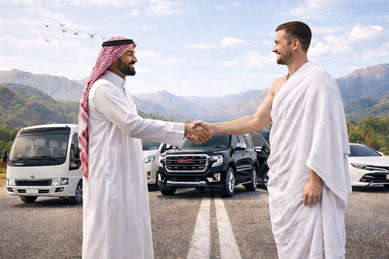 Private transport vehicle on a Saudi highway between Jeddah and Makkah
